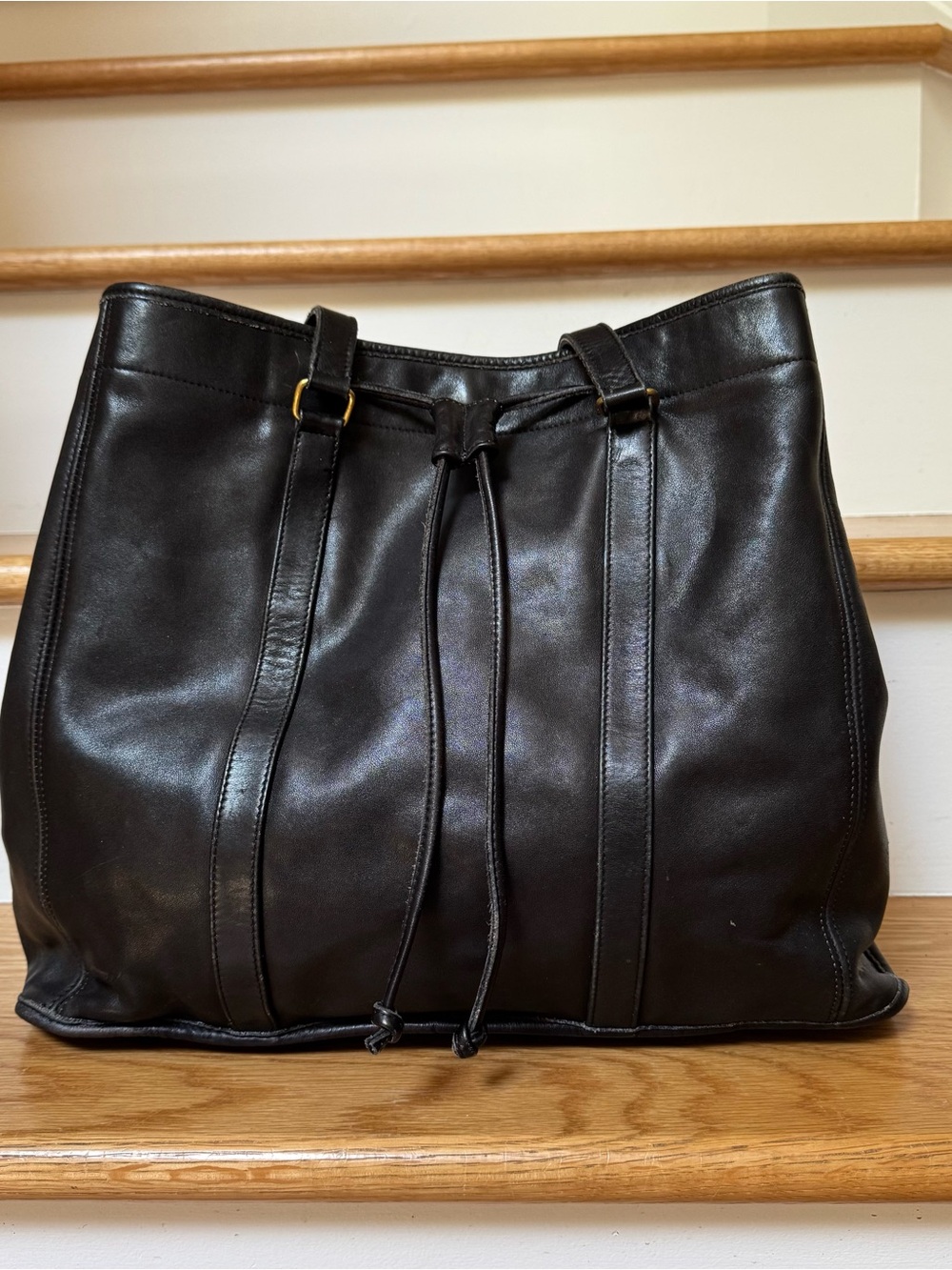 Vintage Coach Drawstring Tote 4030 Black Leather XL Shoulder Bag